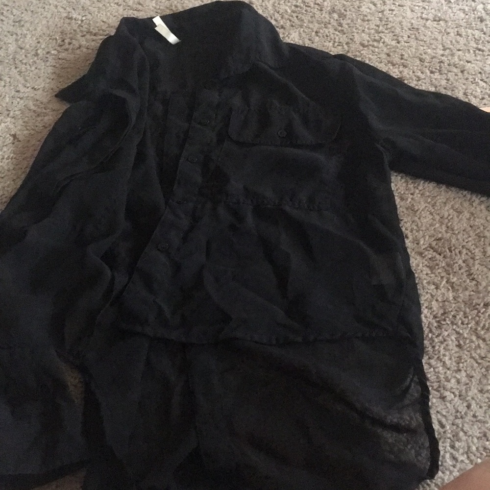 Black mesh cropped button up